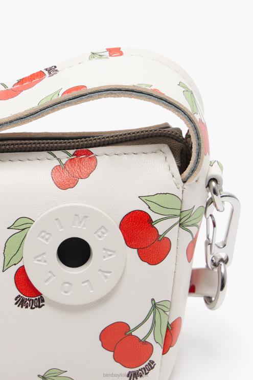 branco acessórios 64X4N59 bolsa hobo de couro com estampa de cereja Bimba Y Lola