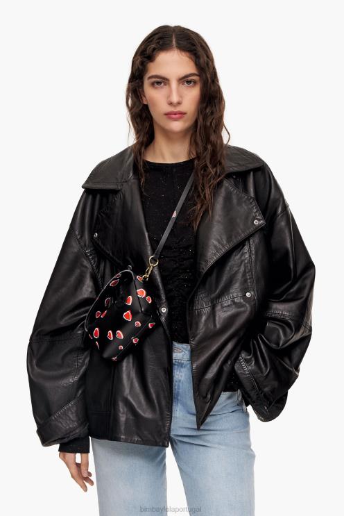 preto acessórios 64X4N60 bolsa hobo de couro corações Bimba Y Lola