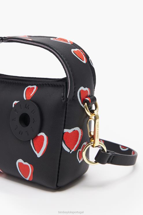 preto acessórios 64X4N60 bolsa hobo de couro corações Bimba Y Lola