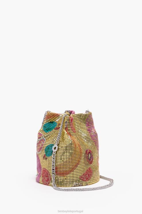 dourado acessórios 64X4N146 bolsa de malha com estampa de bananas bolsa balde Bimba Y Lola