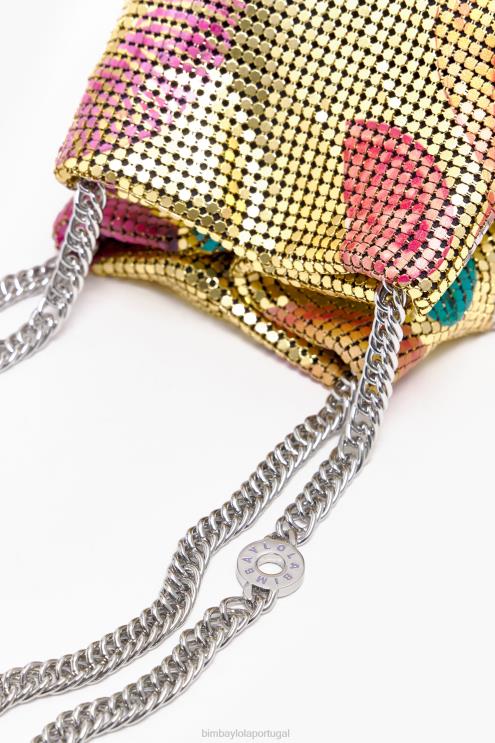 dourado acessórios 64X4N146 bolsa de malha com estampa de bananas bolsa balde Bimba Y Lola
