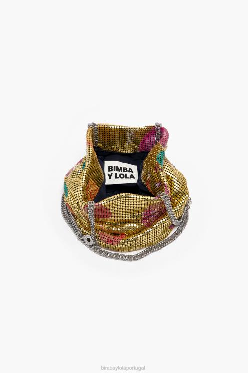 dourado acessórios 64X4N146 bolsa de malha com estampa de bananas bolsa balde Bimba Y Lola