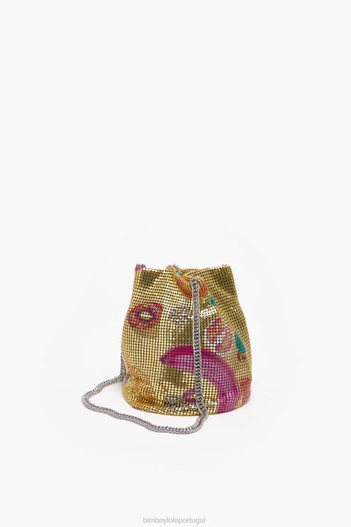 dourado acessórios 64X4N146 bolsa de malha com estampa de bananas bolsa balde Bimba Y Lola