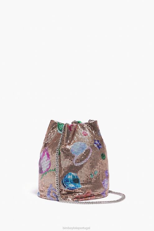 dourado acessórios 64X4N147 bolsa bucket mesh com estampa de joias caídas Bimba Y Lola