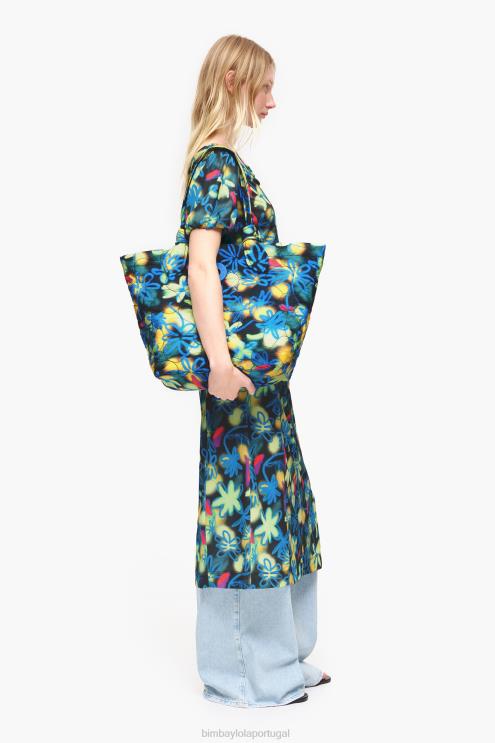 azul acessórios 64X4N132 saco de compras de nylon de flores de grafite Bimba Y Lola