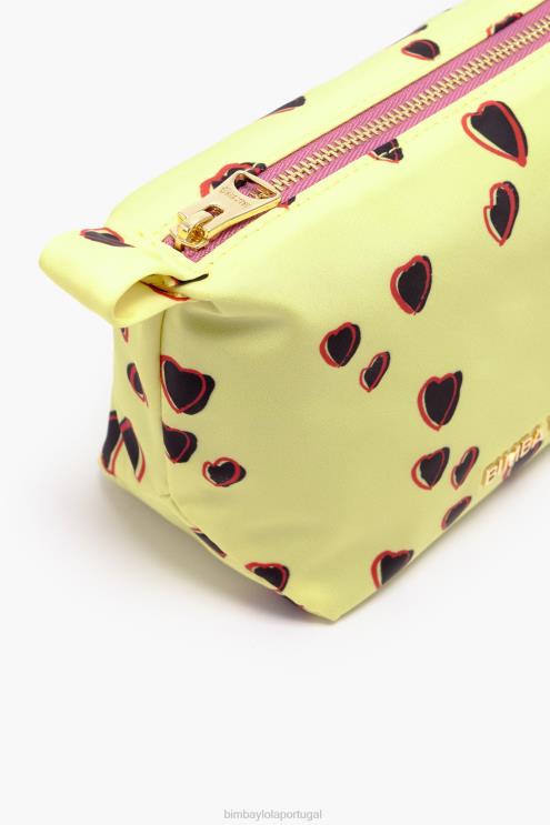 amarelo acessórios 64X4N1078 estojo de maquiagem trapézio pequeno com estampa de corações Bimba Y Lola