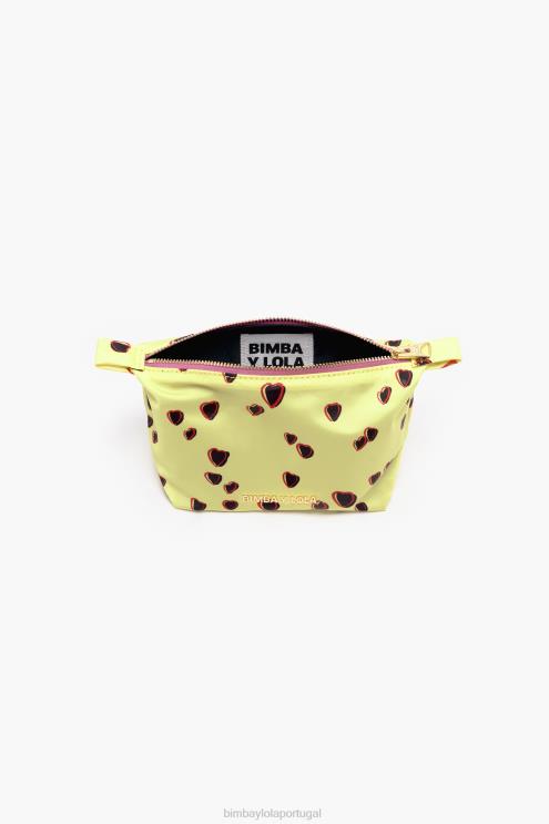 amarelo acessórios 64X4N1078 estojo de maquiagem trapézio pequeno com estampa de corações Bimba Y Lola