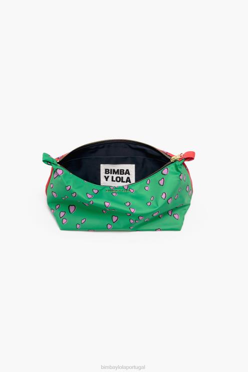 trapézio verde acessórios 64X4N1083 estojo de maquiagem grande com estampa de corações Bimba Y Lola