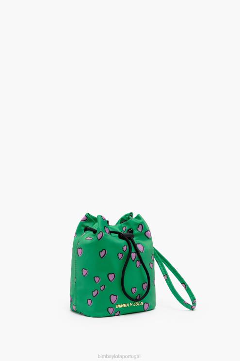 verde acessórios 64X4N1085 mini bolsa balde pequena com estampa de corações Bimba Y Lola