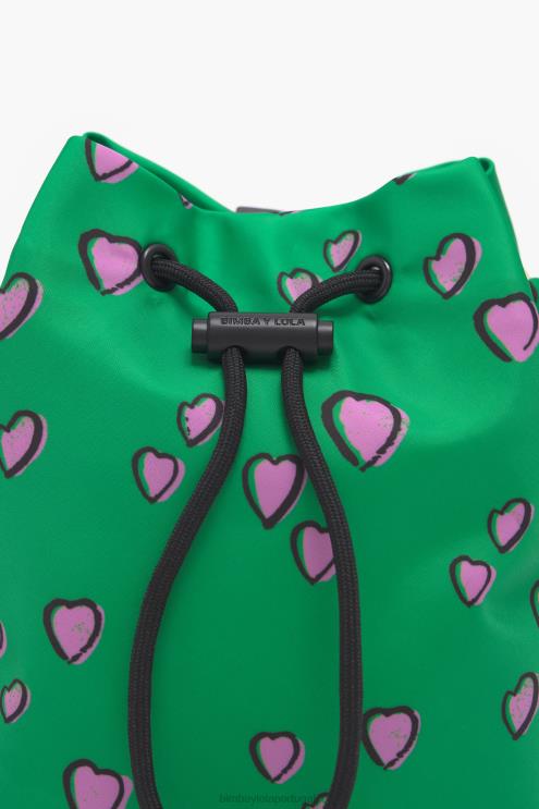 verde acessórios 64X4N1085 mini bolsa balde pequena com estampa de corações Bimba Y Lola