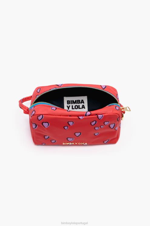 vermelho acessórios 64X4N1088 estojo de maquiagem retangular médio com estampa de corações Bimba Y Lola