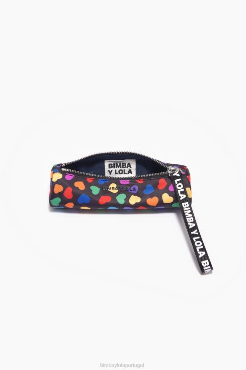 preto acessórios 64X4N1119 caixa cilíndrica de nylon com estampa de corações Bimba Y Lola