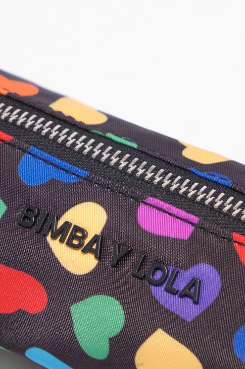 preto acessórios 64X4N1119 caixa cilíndrica de nylon com estampa de corações Bimba Y Lola