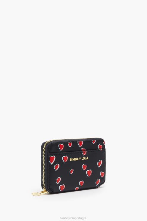 preto acessórios 64X4N1013 bolsa de couro pequena com estampa de corações Bimba Y Lola