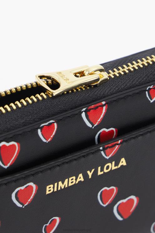 preto acessórios 64X4N1013 bolsa de couro pequena com estampa de corações Bimba Y Lola