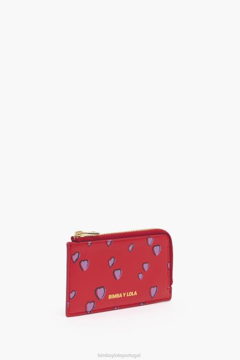 vermelho acessórios 64X4N1009 porta-moedas retangular em couro com estampa de pequenos corações Bimba Y Lola