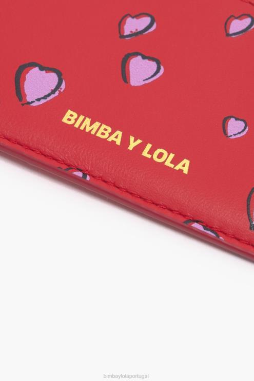 vermelho acessórios 64X4N1009 porta-moedas retangular em couro com estampa de pequenos corações Bimba Y Lola