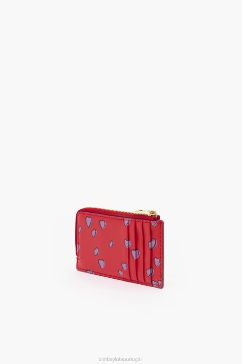 vermelho acessórios 64X4N1009 porta-moedas retangular em couro com estampa de pequenos corações Bimba Y Lola