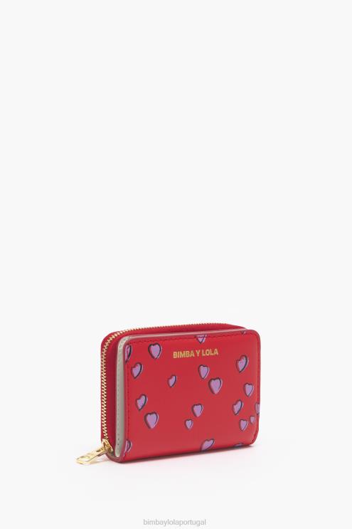 vermelho acessórios 64X4N1011 bolsa de couro pequena aba com estampa de corações Bimba Y Lola