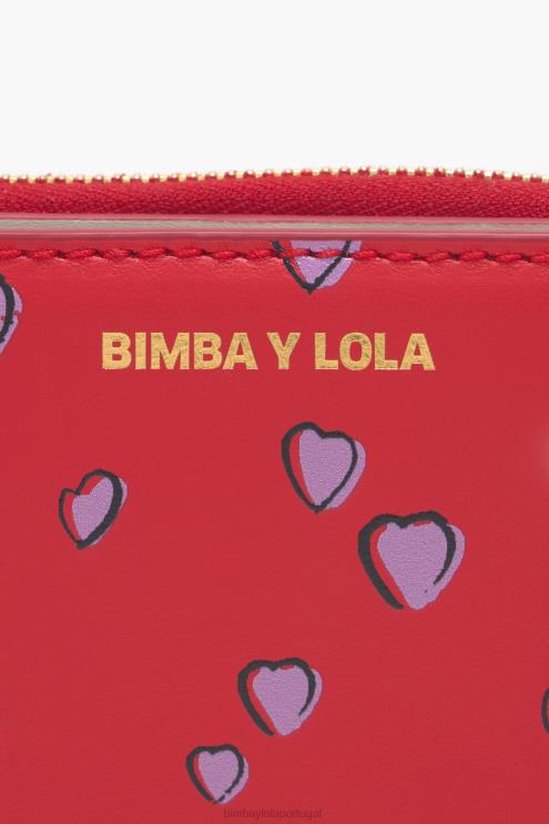 vermelho acessórios 64X4N1011 bolsa de couro pequena aba com estampa de corações Bimba Y Lola