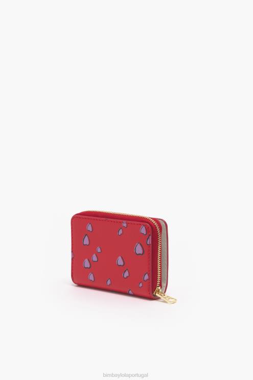 vermelho acessórios 64X4N1011 bolsa de couro pequena aba com estampa de corações Bimba Y Lola