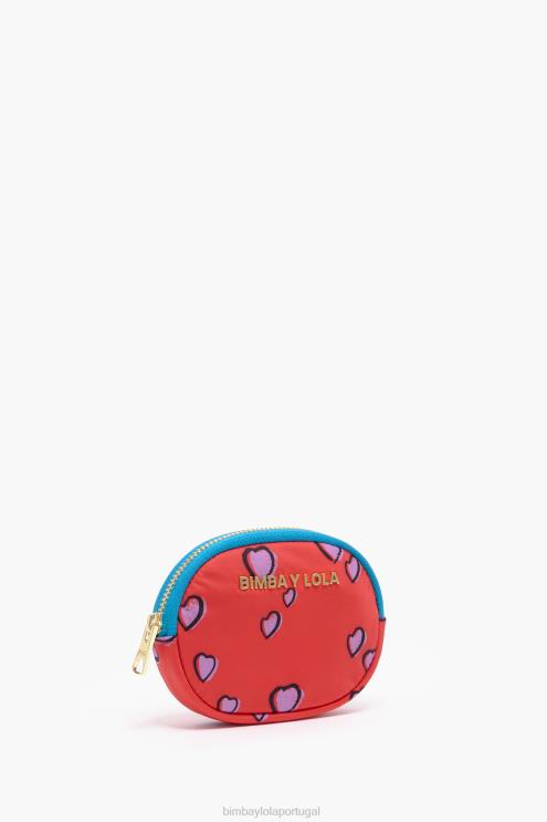 vermelho oval acessórios 64X4N1026 porta moedas com estampa de corações Bimba Y Lola