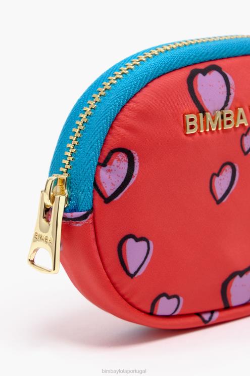 vermelho oval acessórios 64X4N1026 porta moedas com estampa de corações Bimba Y Lola