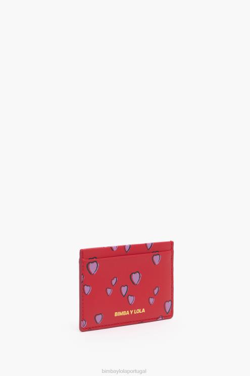 vermelho acessórios 64X4N1006 porta cartão de corações pequenos de couro Bimba Y Lola