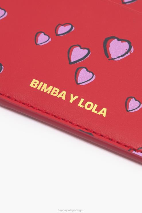 vermelho acessórios 64X4N1006 porta cartão de corações pequenos de couro Bimba Y Lola