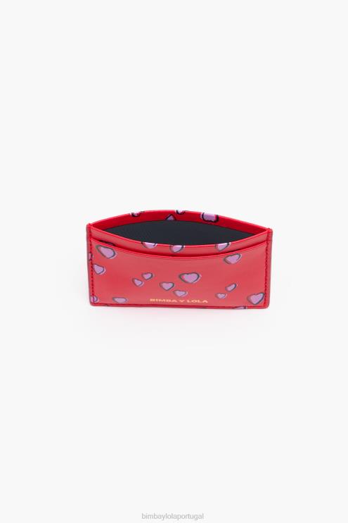 vermelho acessórios 64X4N1006 porta cartão de corações pequenos de couro Bimba Y Lola