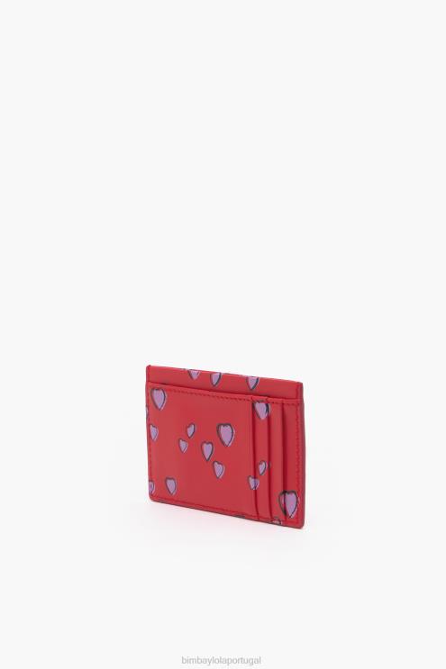 vermelho acessórios 64X4N1006 porta cartão de corações pequenos de couro Bimba Y Lola