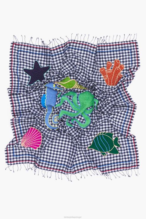 azul-marinho acessórios 64X4N632 xale bordado Bimba Y Lola