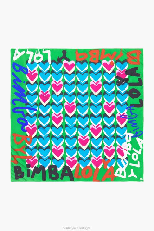 verde acessórios 64X4N616 lenço de logotipo de grafite de corações Bimba Y Lola