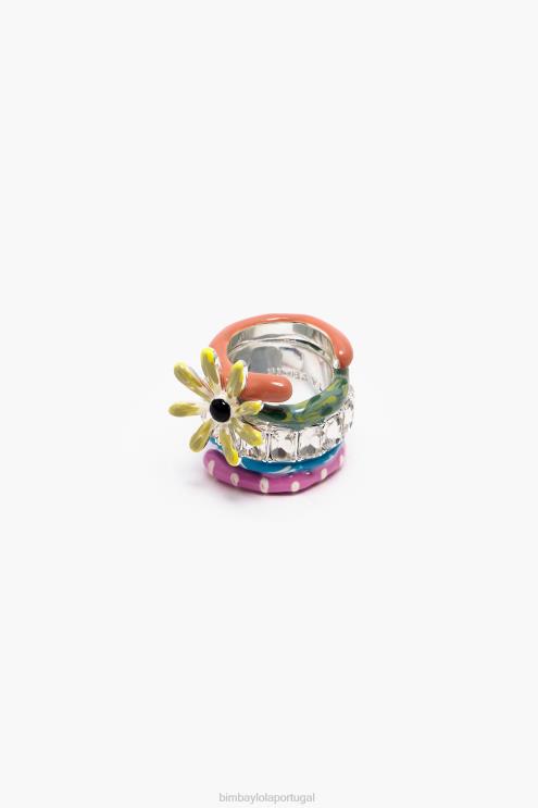 multicolorido acessórios 64X4N681 anel de esmalte de cristal Bimba Y Lola
