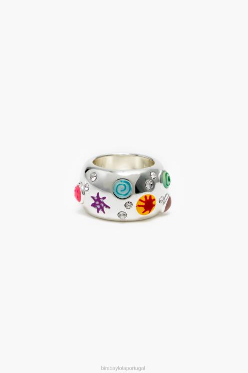 multicolorido acessórios 64X4N683 anel de esmalte de cristal Bimba Y Lola