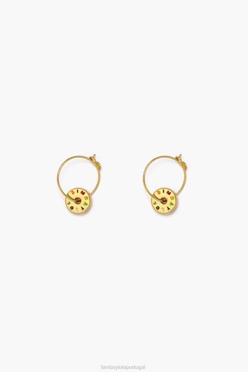 dourado e multicolorido acessórios 64X4N834 brincos de argola com logotipo pequeno Bimba Y Lola