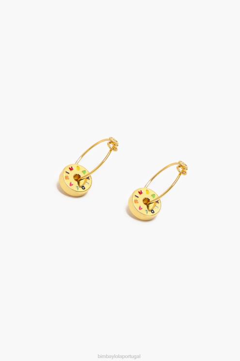 dourado e multicolorido acessórios 64X4N834 brincos de argola com logotipo pequeno Bimba Y Lola