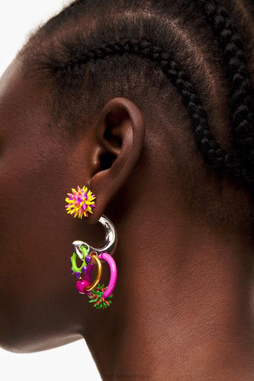 multicolorido acessórios 64X4N674 brinco de argola com peças de esmalte Bimba Y Lola