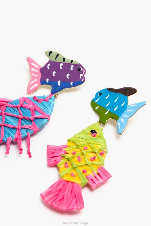 multicolorido acessórios 64X4N698 brincos de peixe ráfia Bimba Y Lola