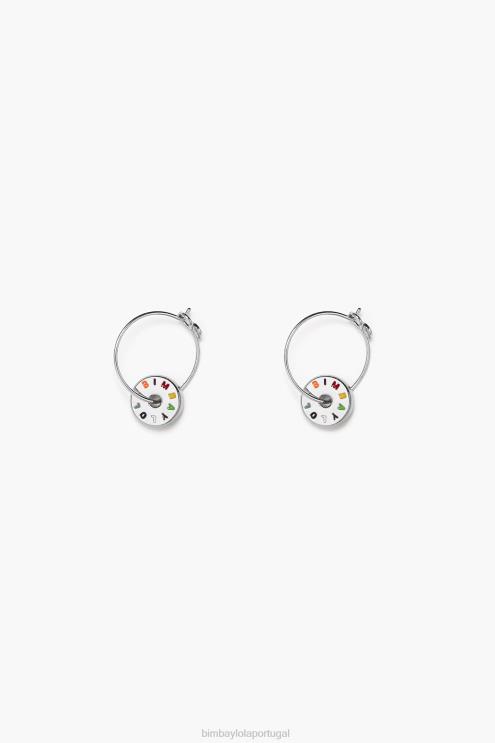 prata e multicolor acessórios 64X4N833 brincos de argola com logotipo pequeno Bimba Y Lola