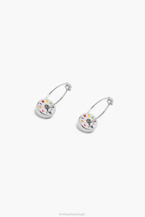 prata e multicolor acessórios 64X4N833 brincos de argola com logotipo pequeno Bimba Y Lola
