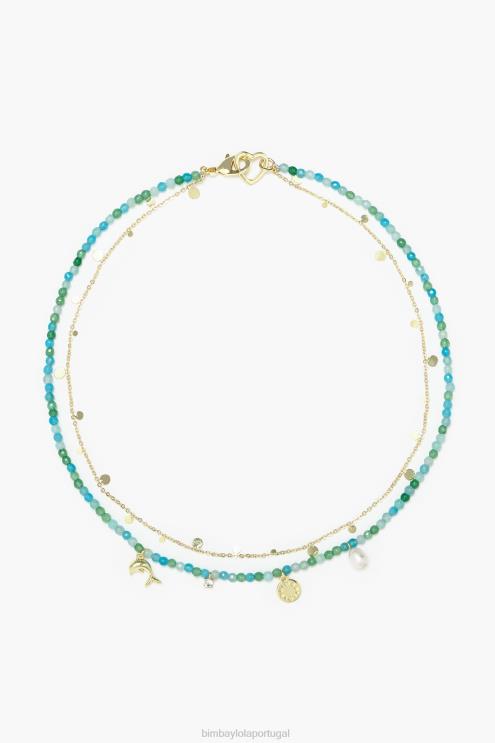 dourado acessórios 64X4N731 colar curto de golfinhos com pedras turquesa Bimba Y Lola