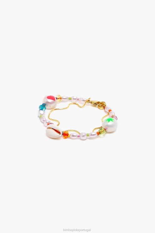 prata acessórios 64X4N792 pulseira corrente com pérolas multicoloridas Bimba Y Lola