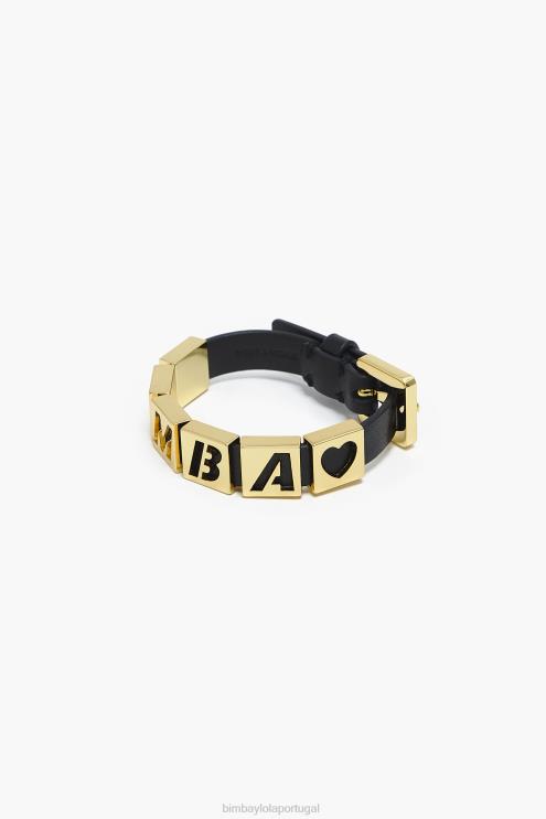 preto acessórios 64X4N659 pulseira de couro letras Bimba Y Lola