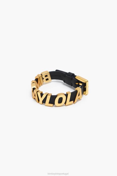 preto acessórios 64X4N660 pulseira de couro logotipo Bimba Y Lola