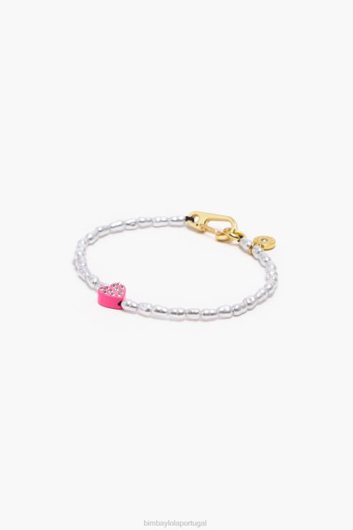 rosa acessórios 64X4N786 pulseira de coração de pérolas Bimba Y Lola