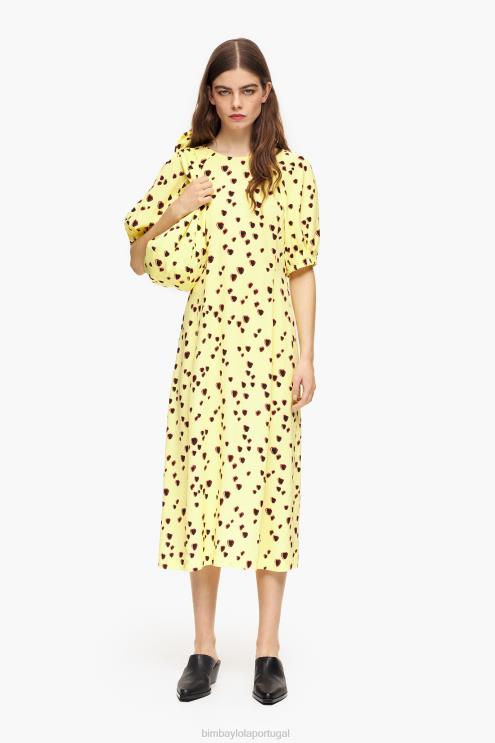 amarelo roupas 64X4N221 vestido midi com estampa de corações pequenos Bimba Y Lola