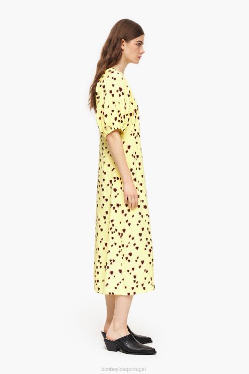 amarelo roupas 64X4N221 vestido midi com estampa de corações pequenos Bimba Y Lola