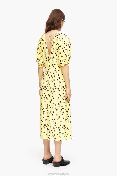 amarelo roupas 64X4N221 vestido midi com estampa de corações pequenos Bimba Y Lola