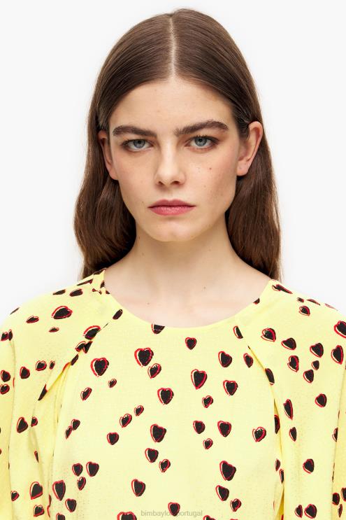 amarelo roupas 64X4N221 vestido midi com estampa de corações pequenos Bimba Y Lola